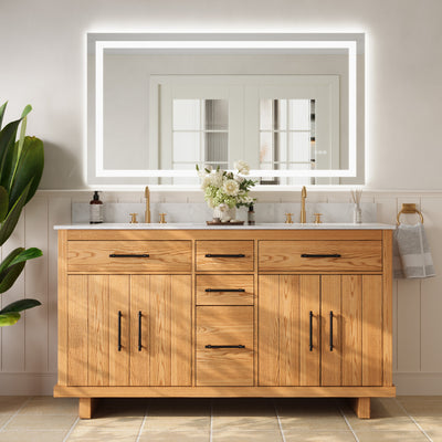 DeerValley DV-1BV0520W/DV-1BV0520NW 60" Fully Assembled Double Bathroom Vanity with Engineered Marble Top, White