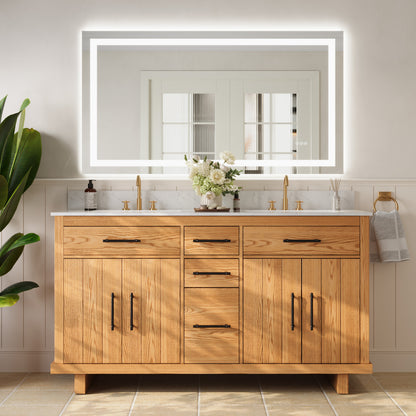 DeerValley DV-1BV0520W/DV-1BV0520NW 60" Fully Assembled Double Bathroom Vanity with Engineered Marble Top, White