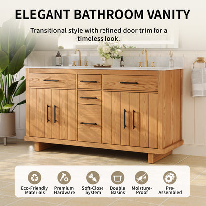 DeerValley DV-1BV0520W/DV-1BV0520NW 60" Fully Assembled Double Bathroom Vanity with Engineered Marble Top, White