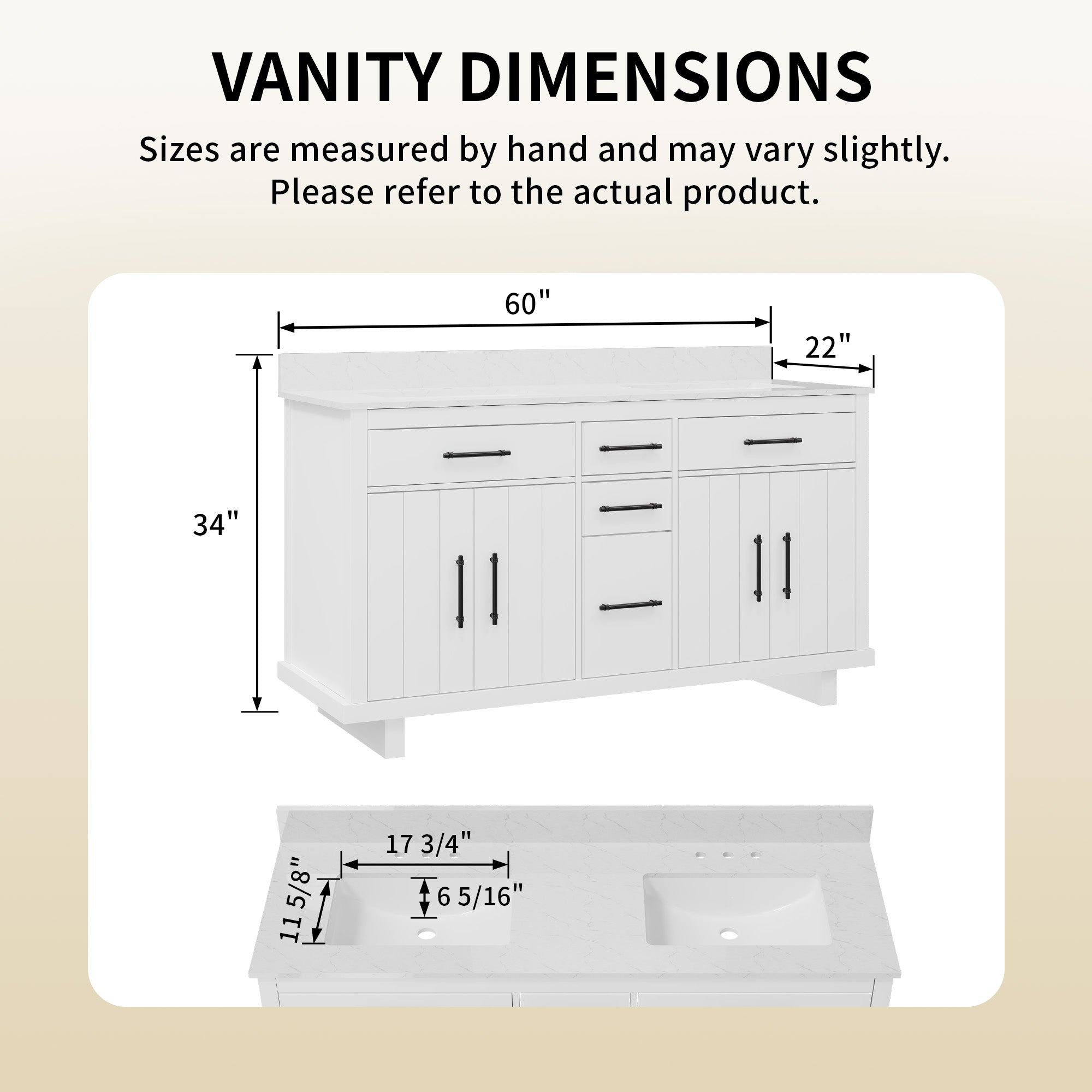 DeerValley DV-1BV0520W/DV-1BV0520NW 60" Fully Assembled Double Bathroom Vanity with Engineered Marble Top, White