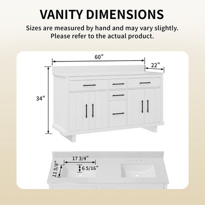 DeerValley DV-1BV0520W/DV-1BV0520NW 60" Fully Assembled Double Bathroom Vanity with Engineered Marble Top, White