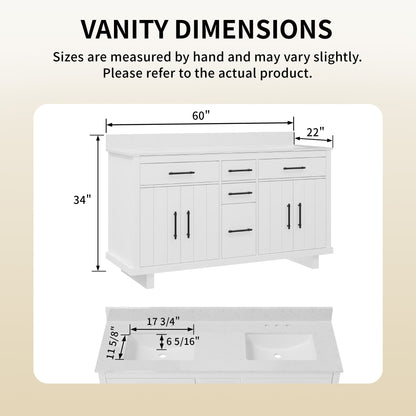 DeerValley DV-1BV0520W/DV-1BV0520NW 60" Fully Assembled Double Bathroom Vanity with Engineered Marble Top, White