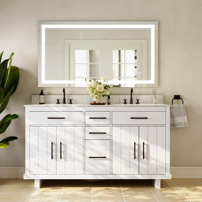 DeerValley DV-1BV0520W/DV-1BV0520NW 60" Fully Assembled Double Bathroom Vanity with Engineered Marble Top, White