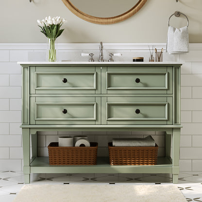 DeerValley DV-1BV0540W/NW/GN 48-inch fully assembled single vanity unit with artificial marble countertop, available in three colors.