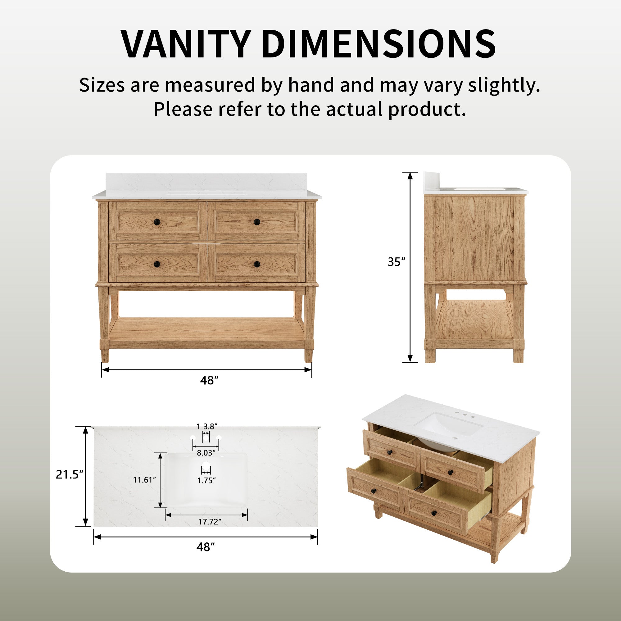 DeerValley DV-1BV0540W/NW/GN 48-inch fully assembled single vanity unit with artificial marble countertop, available in three colors.