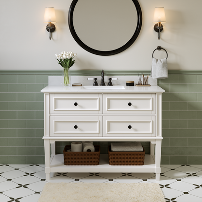 DeerValley DV-1BV0540W/NW/GN 48-inch fully assembled single vanity unit with artificial marble countertop, available in three colors.
