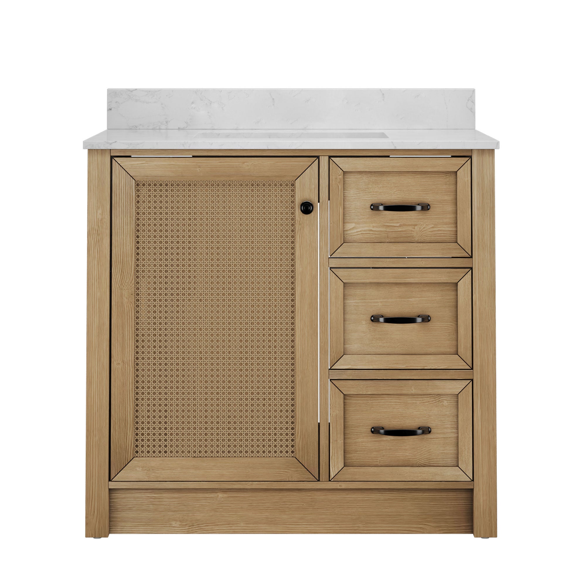 DeerValley DV-1BV0541NW Farmhouse Vanity, Natural Oak Rattan Accent, 36-in Assembled