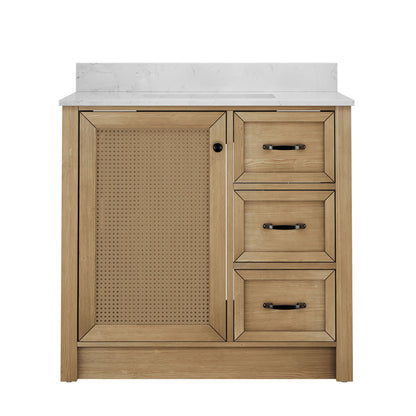 DeerValley DV-1BV0541NW Farmhouse Vanity, Natural Oak Rattan Accent, 36-in Assembled