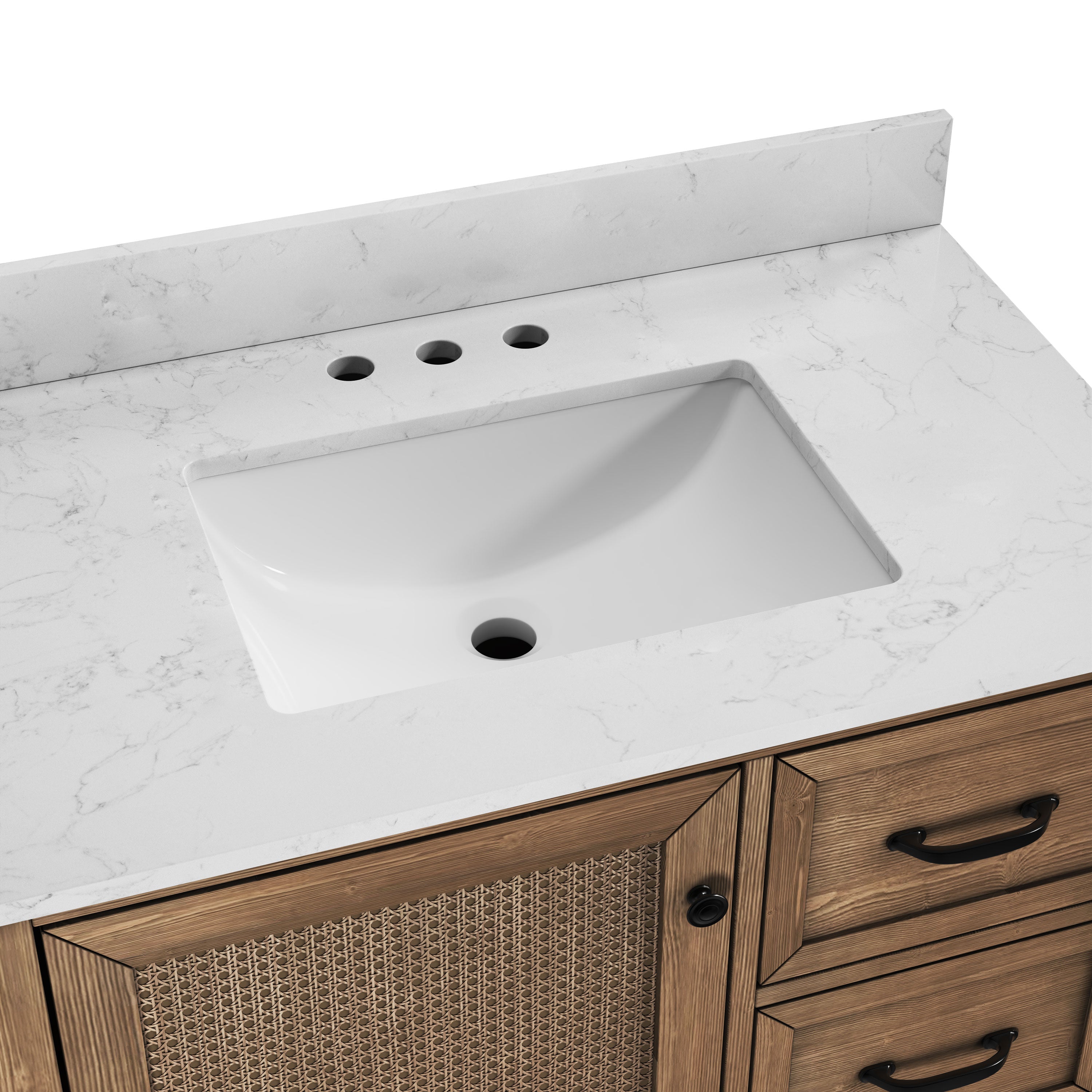 DeerValley DV-1BV0541NW Farmhouse Vanity, Natural Oak Rattan Accent, 36-in Assembled