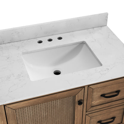 DeerValley DV-1BV0541NW Farmhouse Vanity, Natural Oak Rattan Accent, 36-in Assembled