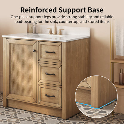 DeerValley DV-1BV0541NW Farmhouse Vanity, Natural Oak Rattan Accent, 36-in Assembled