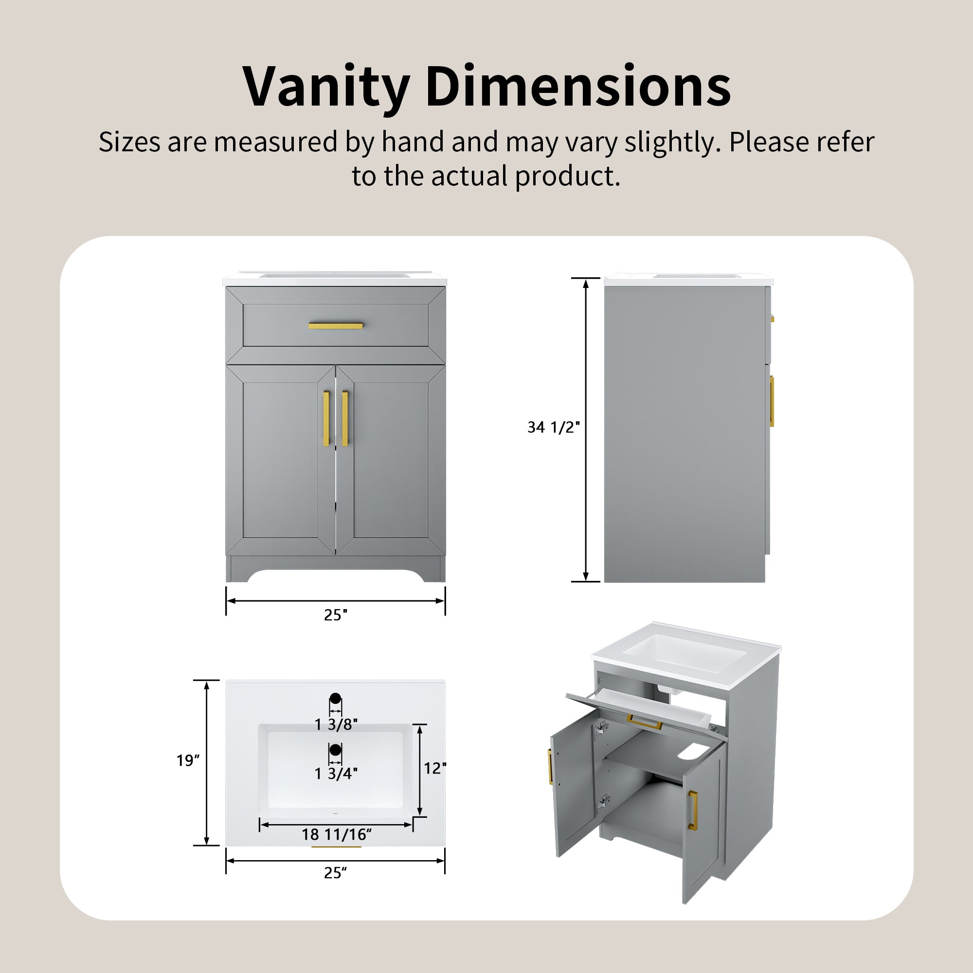 DeerValley DV-1BV0546W Freestanding Antique Oak Bath Vanity with Soft-Close Drawers & Integrated Ceramic Top