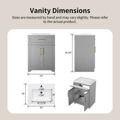 DeerValley DV-1BV0546W Freestanding Antique Oak Bath Vanity with Soft-Close Drawers & Integrated Ceramic Top