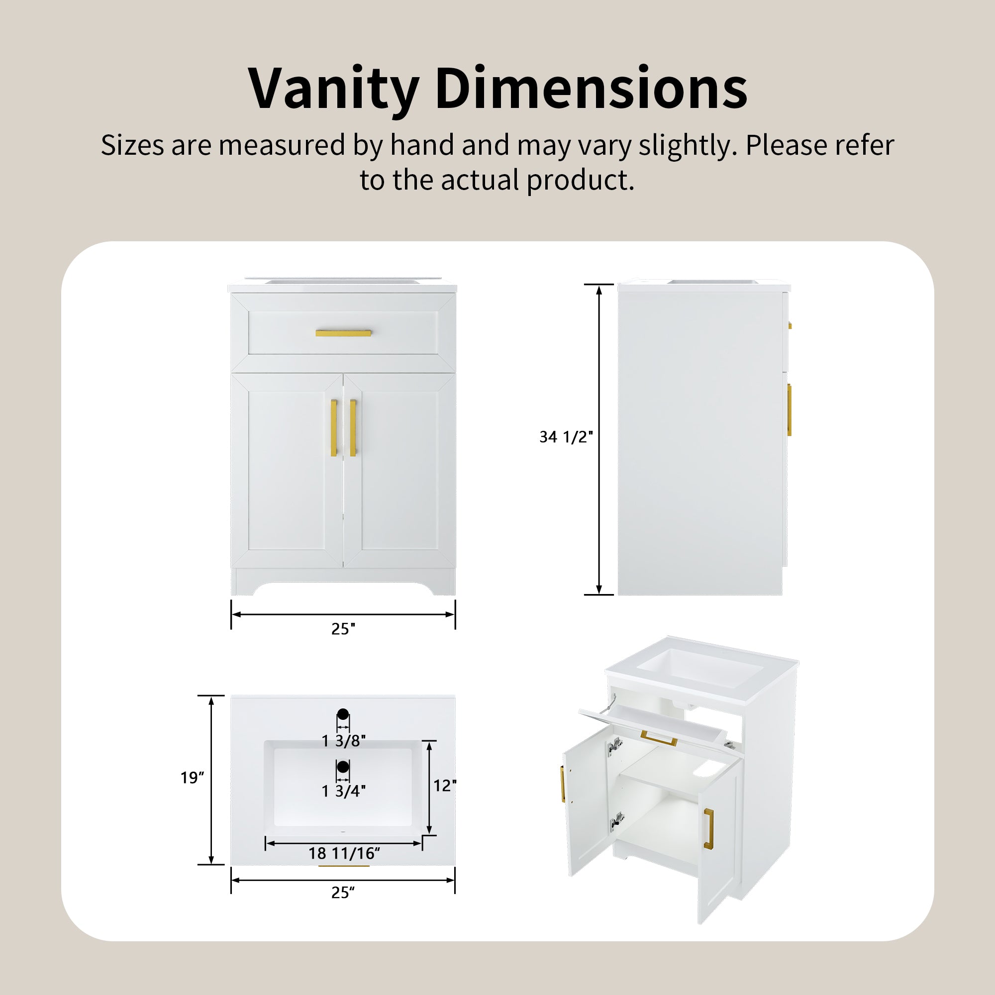 DeerValley DV-1BV0546W Freestanding Antique Oak Bath Vanity with Soft-Close Drawers & Integrated Ceramic Top