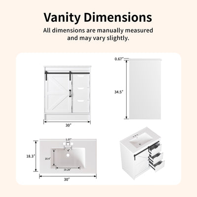 DeerValley DV-1BV0546W Freestanding Antique Oak Bath Vanity with Soft-Close Drawers & Integrated Ceramic Top