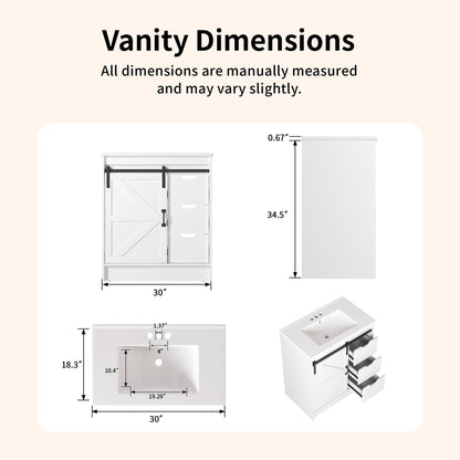 DeerValley DV-1BV0546W Freestanding Antique Oak Bath Vanity with Soft-Close Drawers & Integrated Ceramic Top