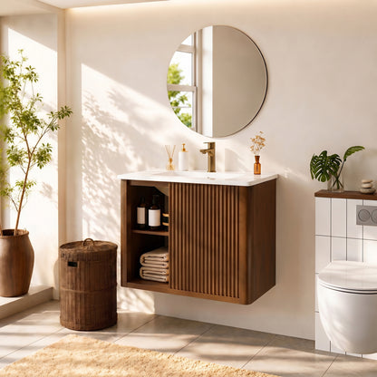 Deervalve DV-1BV0558NW Modern Wall-Mounted Single Bathroom Vanity with Ceramic Top