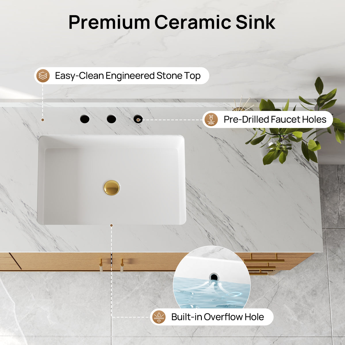 DeerValley DV-1BV0598NW Bathroom Vanity with Sink, Natural Wood & Stone Top