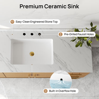 DeerValley DV-1BV0598NW Bathroom Vanity with Sink, Natural Wood & Stone Top