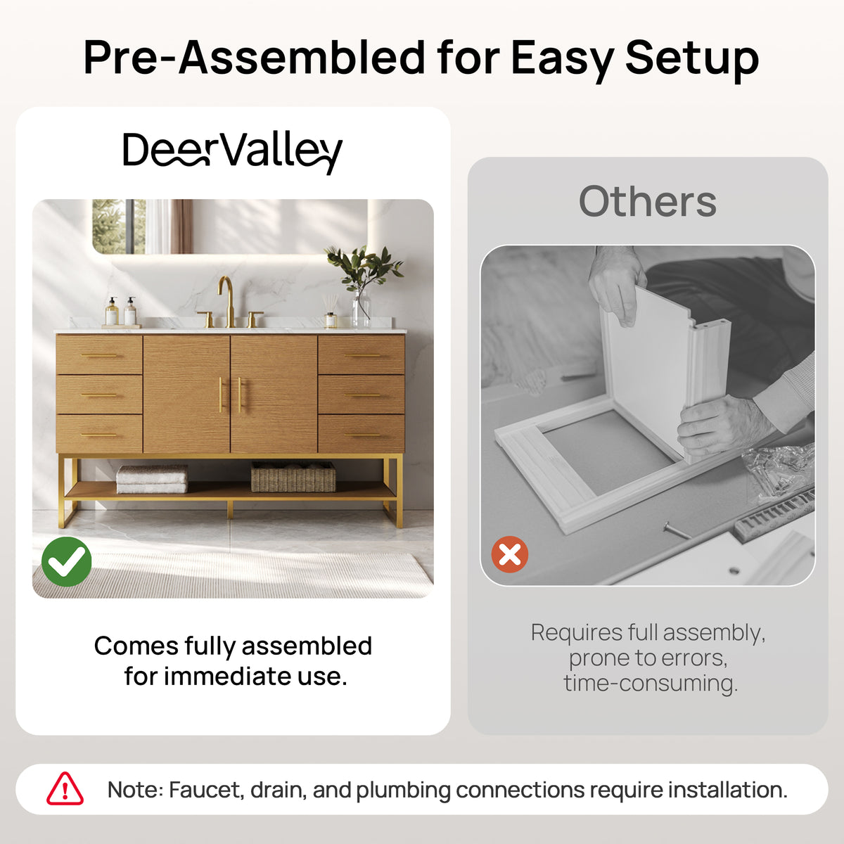 DeerValley DV-1BV0598NW Bathroom Vanity with Sink, Natural Wood & Stone Top
