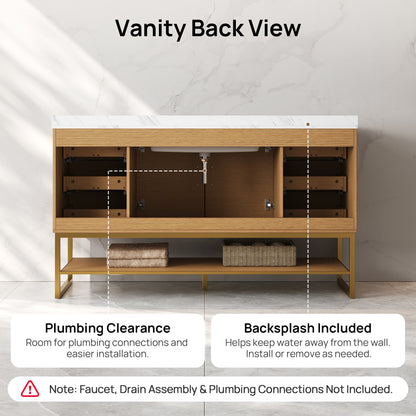 DeerValley DV-1BV0598NW Bathroom Vanity with Sink, Natural Wood & Stone Top