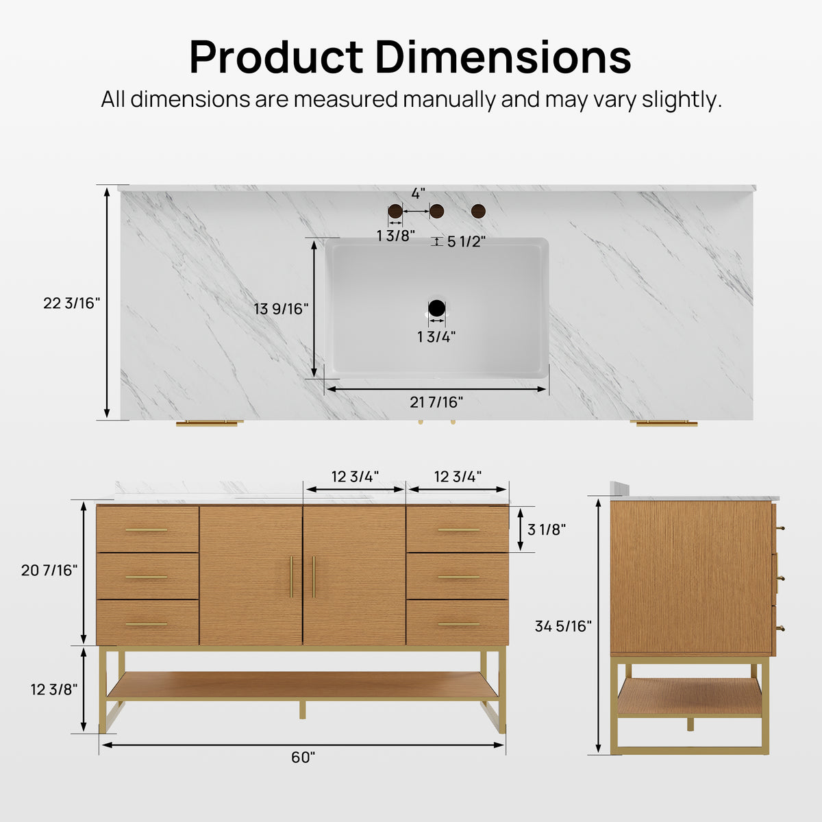 DeerValley DV-1BV0598NW Bathroom Vanity with Sink, Natural Wood & Stone Top