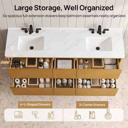 DeerValley DV-1BV0599NW Bathroom Vanity, Easy Setup, Double Sinks & 6 Drawers