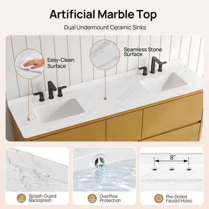 DeerValley DV-1BV0599NW Bathroom Vanity, Easy Setup, Double Sinks & 6 Drawers