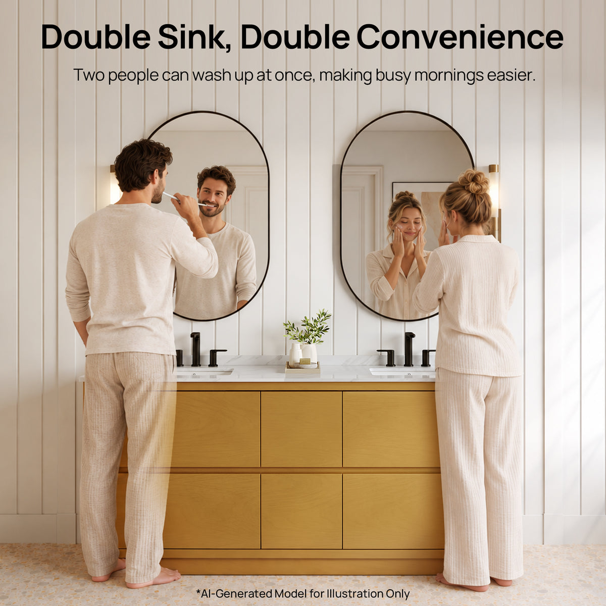 DeerValley DV-1BV0599NW Bathroom Vanity, Easy Setup, Double Sinks & 6 Drawers