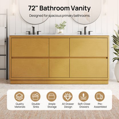 DeerValley DV-1BV0599NW Bathroom Vanity, Easy Setup, Double Sinks & 6 Drawers