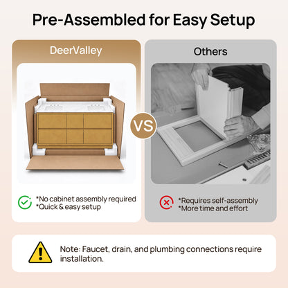 DeerValley DV-1BV0599NW Bathroom Vanity, Easy Setup, Double Sinks & 6 Drawers
