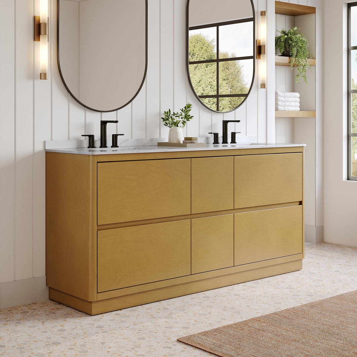 DeerValley DV-1BV0599NW Bathroom Vanity, Easy Setup, Double Sinks & 6 Drawers