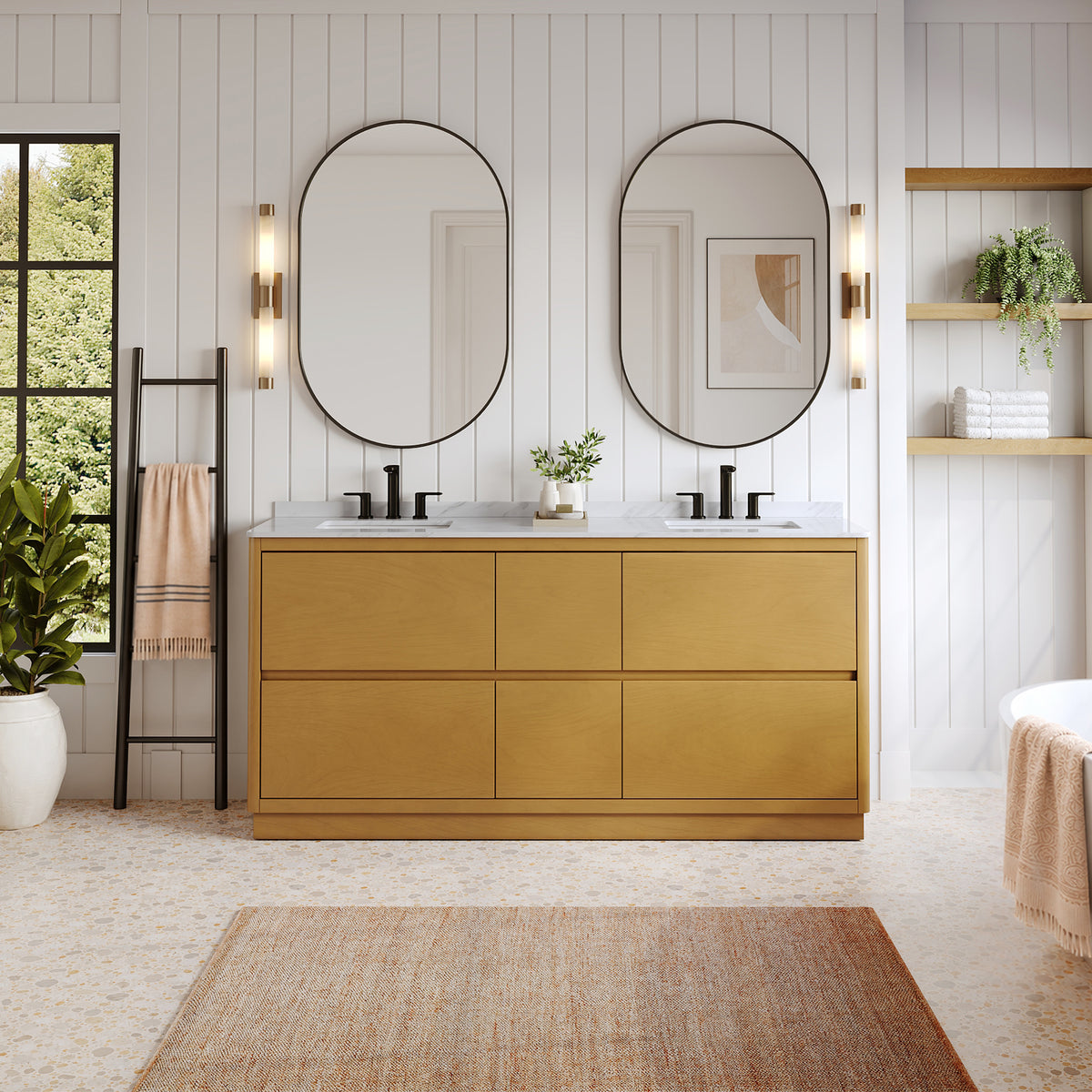 DeerValley DV-1BV0599NW Bathroom Vanity, Easy Setup, Double Sinks & 6 Drawers