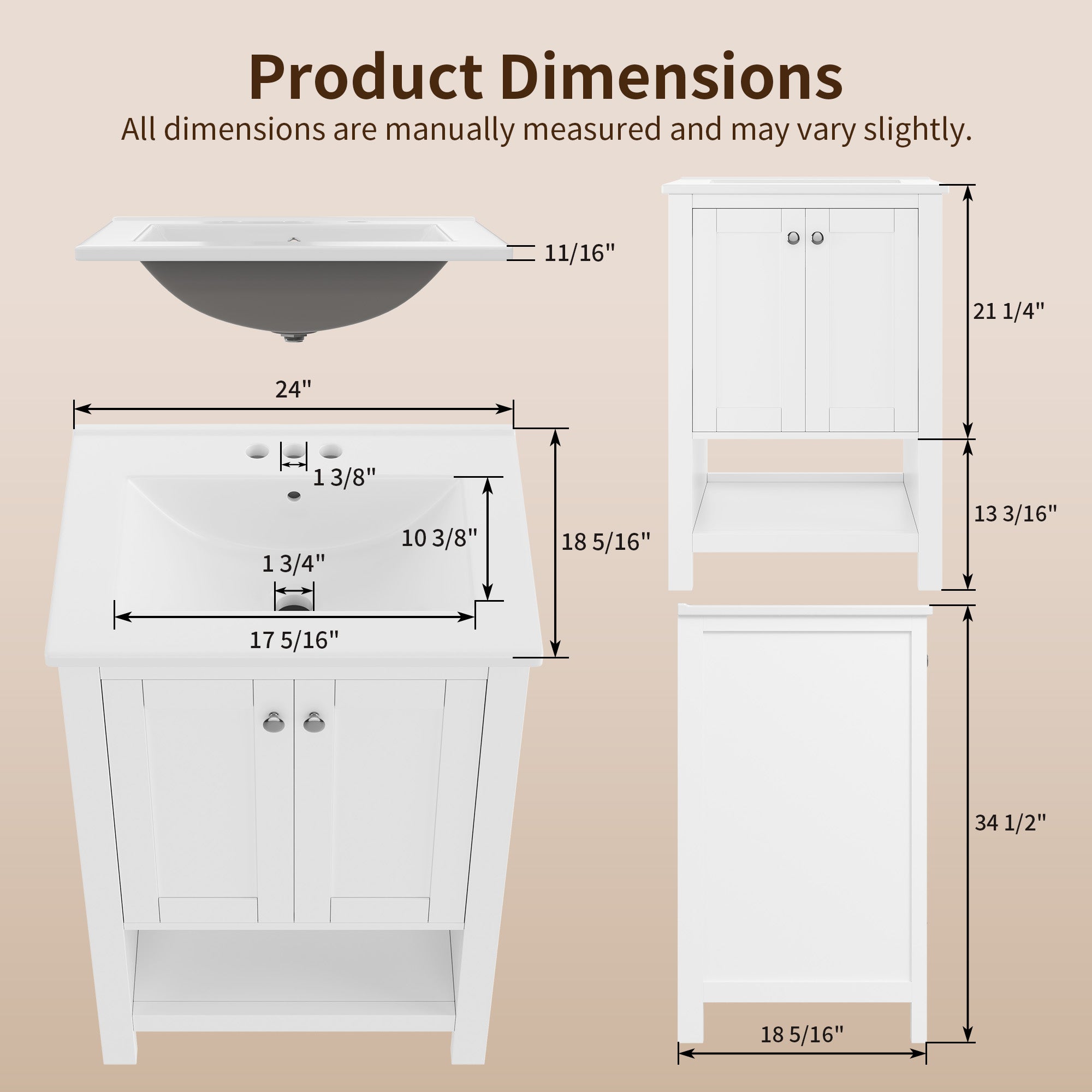 DeerValley DV-1BV0600W Shaker Bathroom Vanity, Integrated Sink & Space-Saving