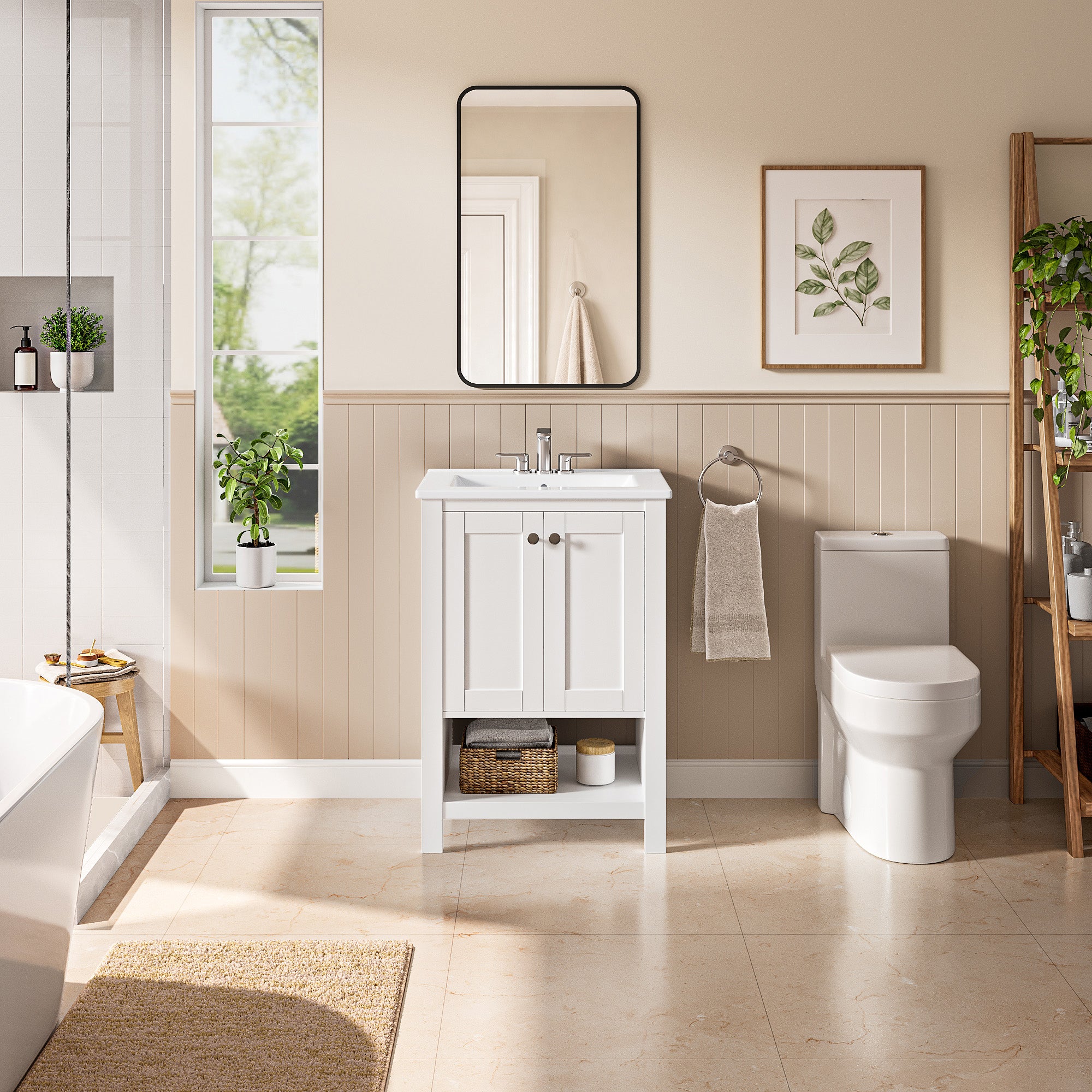 DeerValley DV-1BV0600W Shaker Bathroom Vanity, Integrated Sink & Space-Saving