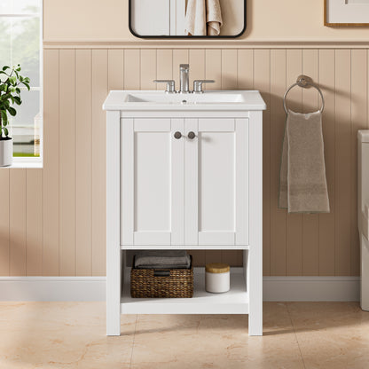 DeerValley DV-1BV0600W Shaker Bathroom Vanity, Integrated Sink & Space-Saving