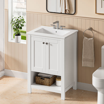 DeerValley DV-1BV0600W Shaker Bathroom Vanity, Integrated Sink & Space-Saving