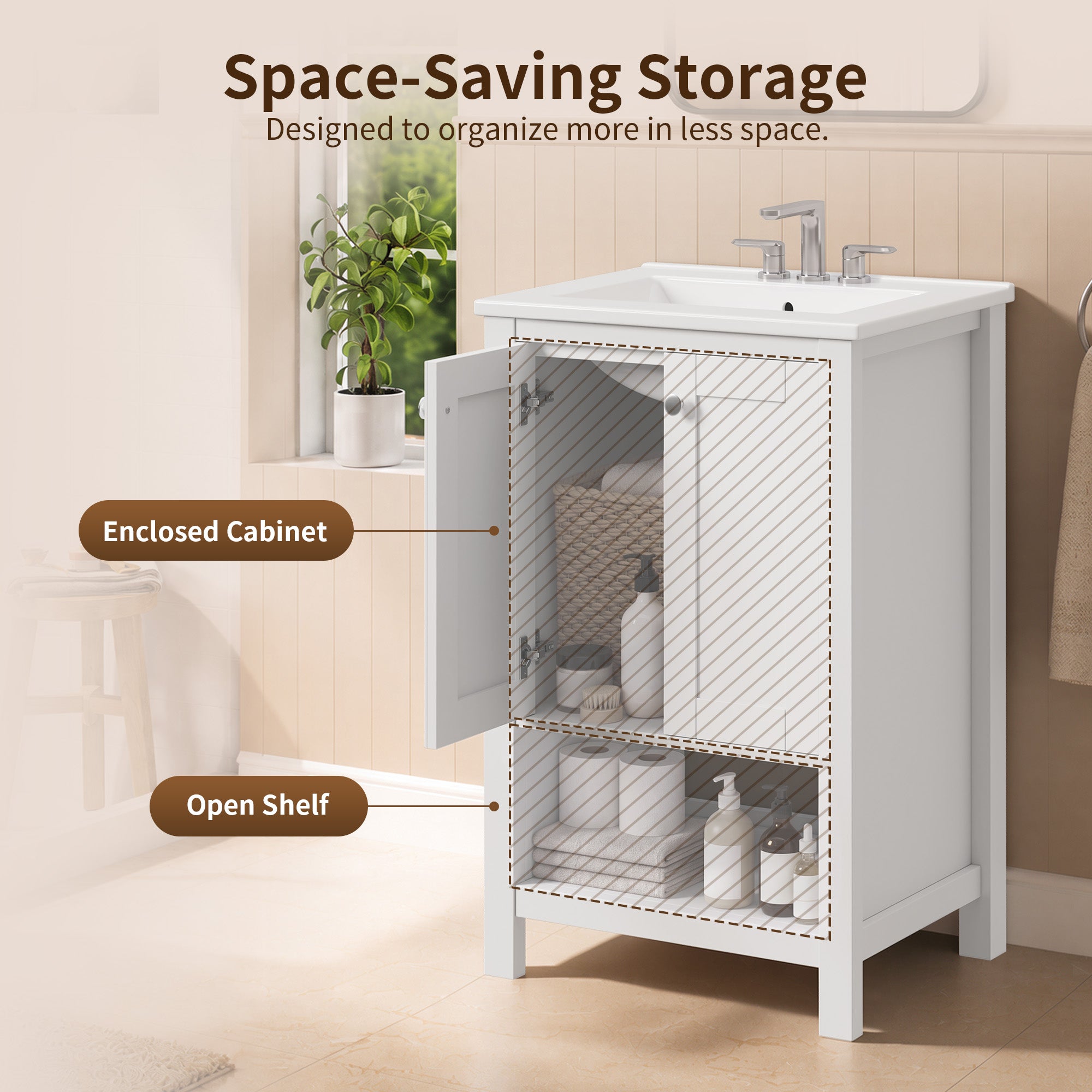 DeerValley DV-1BV0600W Shaker Bathroom Vanity, Integrated Sink & Space-Saving