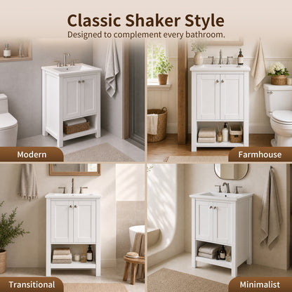 DeerValley DV-1BV0600W Shaker Bathroom Vanity, Integrated Sink & Space-Saving
