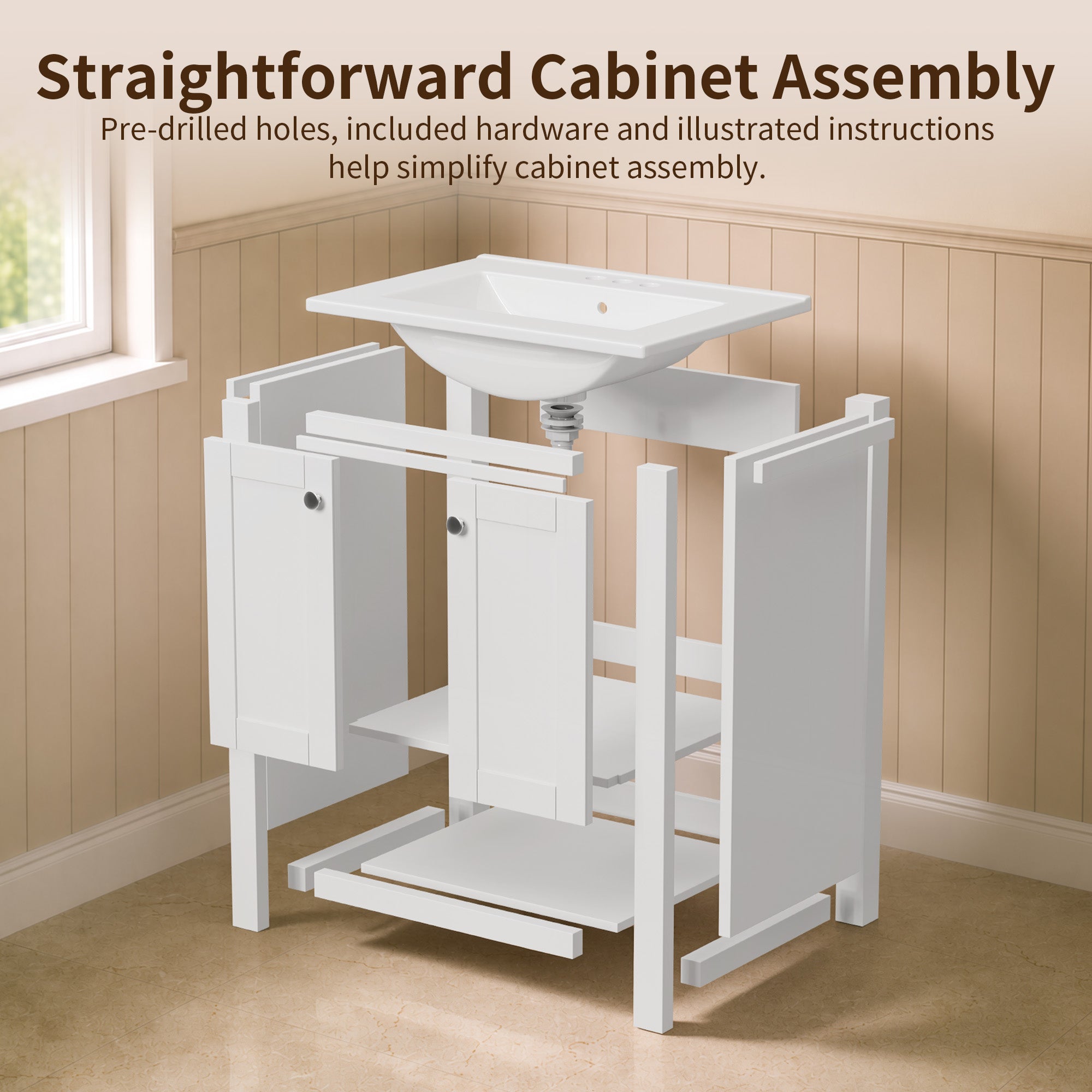 DeerValley DV-1BV0600W Shaker Bathroom Vanity, Integrated Sink & Space-Saving