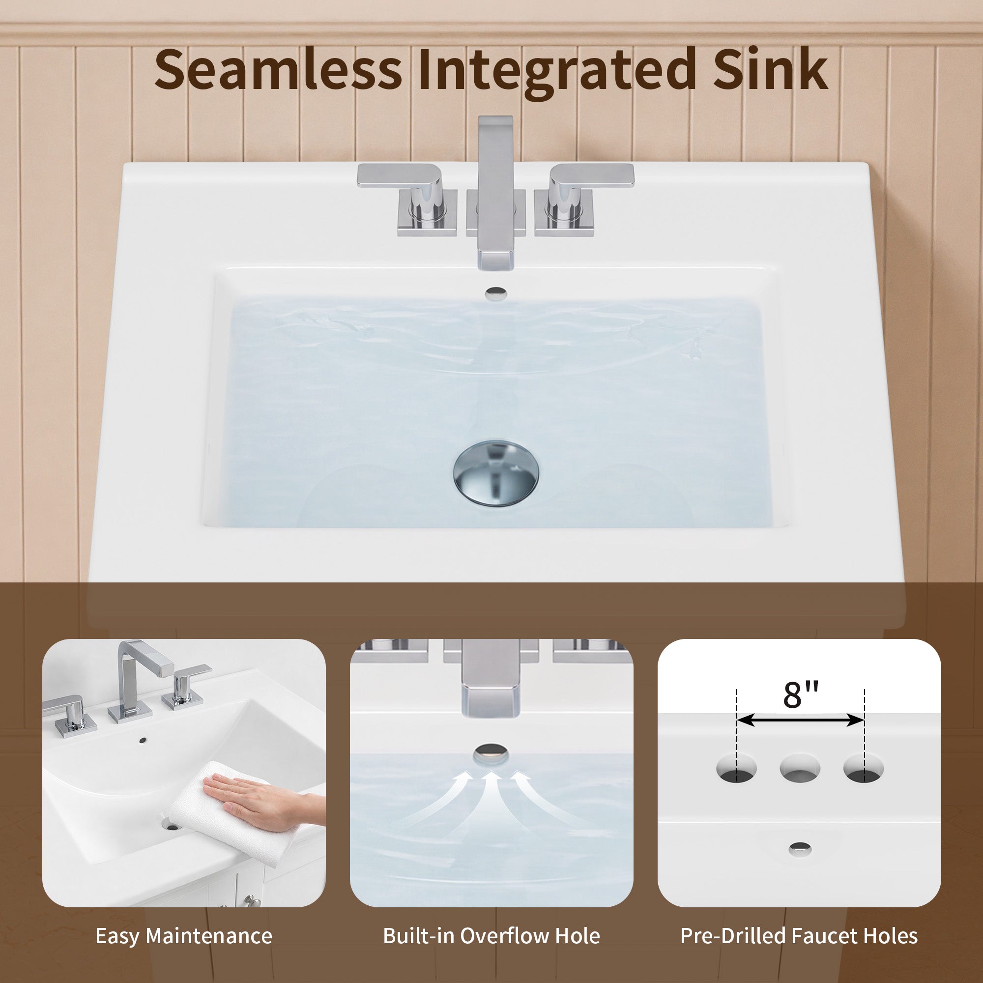 DeerValley DV-1BV0600W Shaker Bathroom Vanity, Integrated Sink & Space-Saving