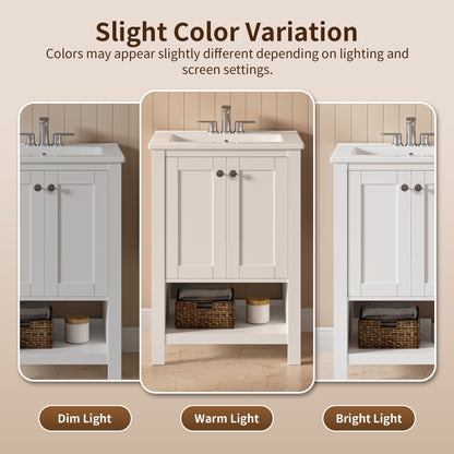 DeerValley DV-1BV0600W Shaker Bathroom Vanity, Integrated Sink & Space-Saving