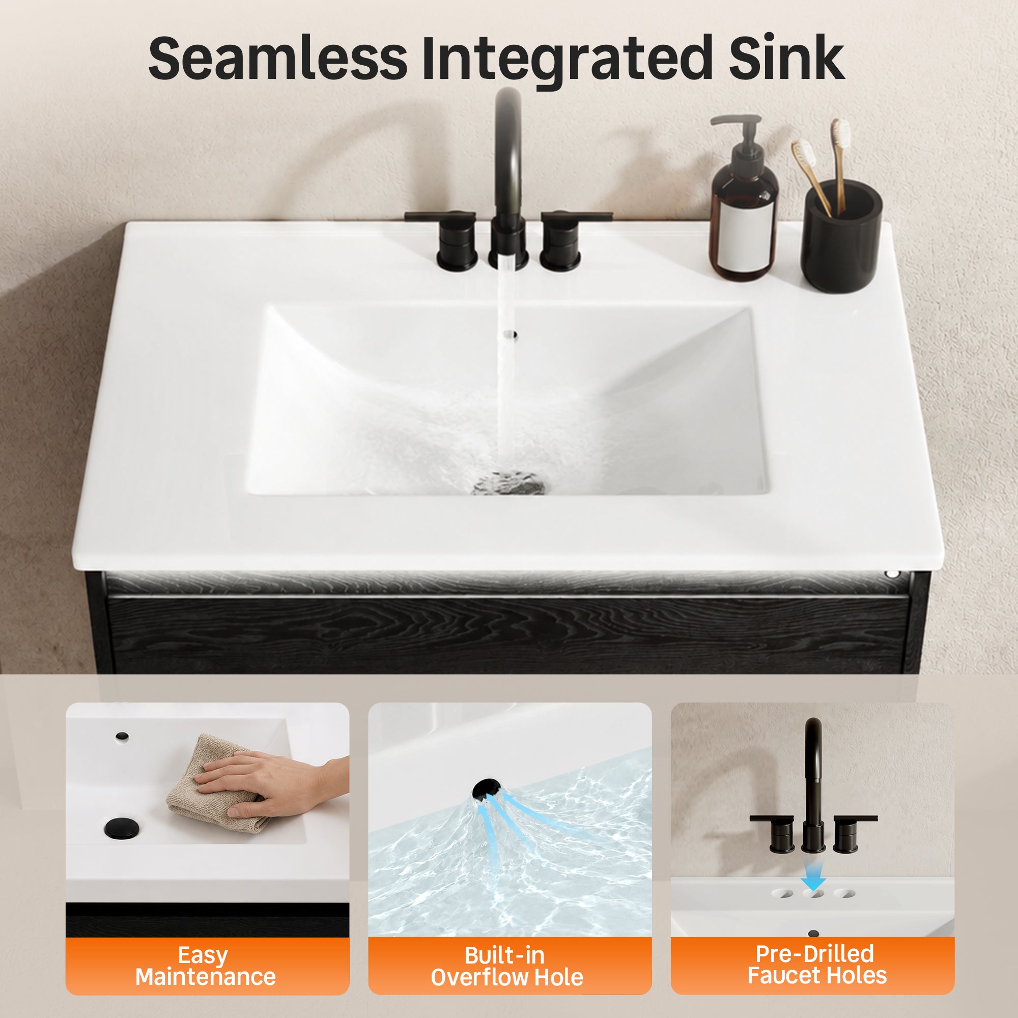 DeerValley DV-1BV0601B Shaker Bathroom Vanity, Integrated Sink & Space-Saving