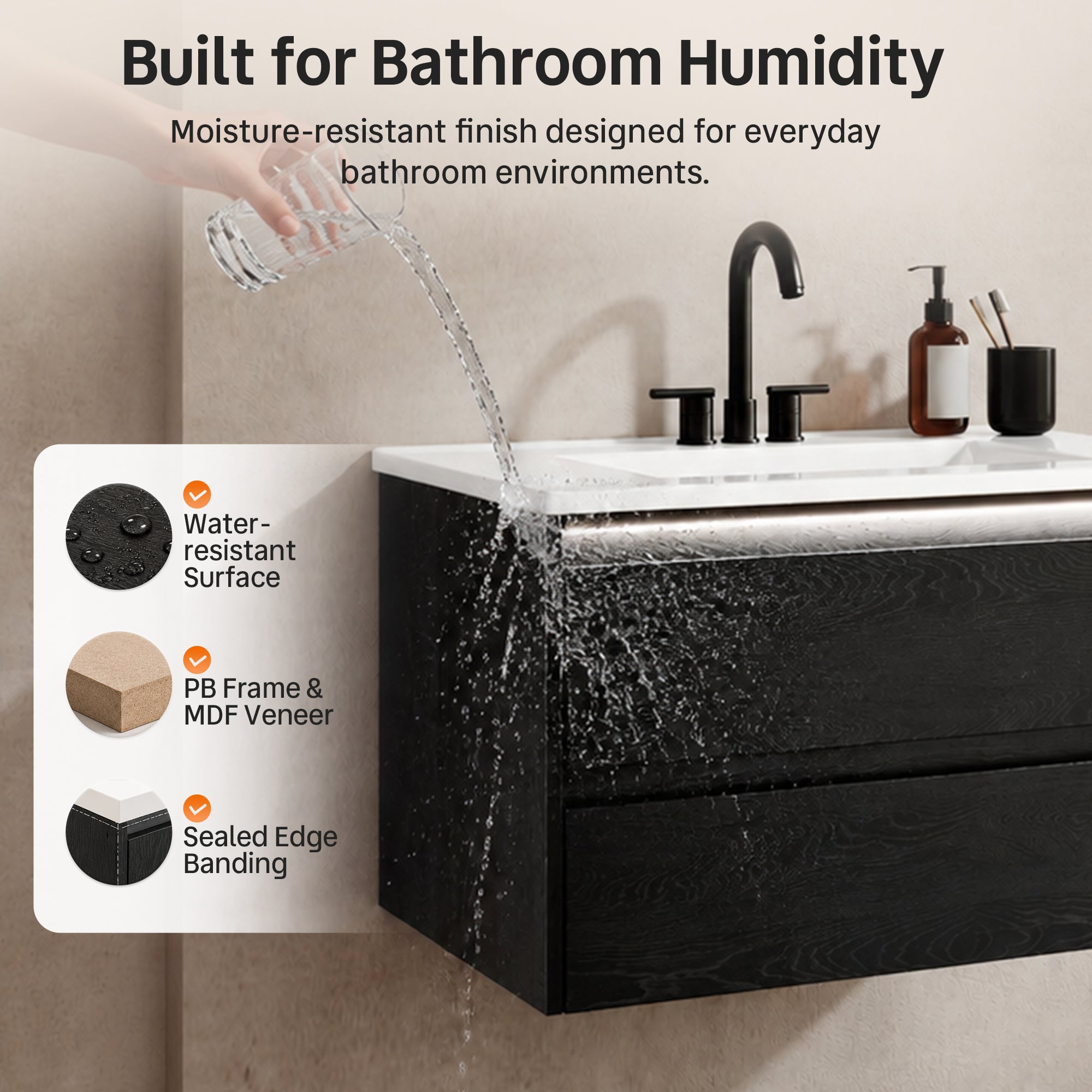 DeerValley DV-1BV0601B Shaker Bathroom Vanity, Integrated Sink & Space-Saving