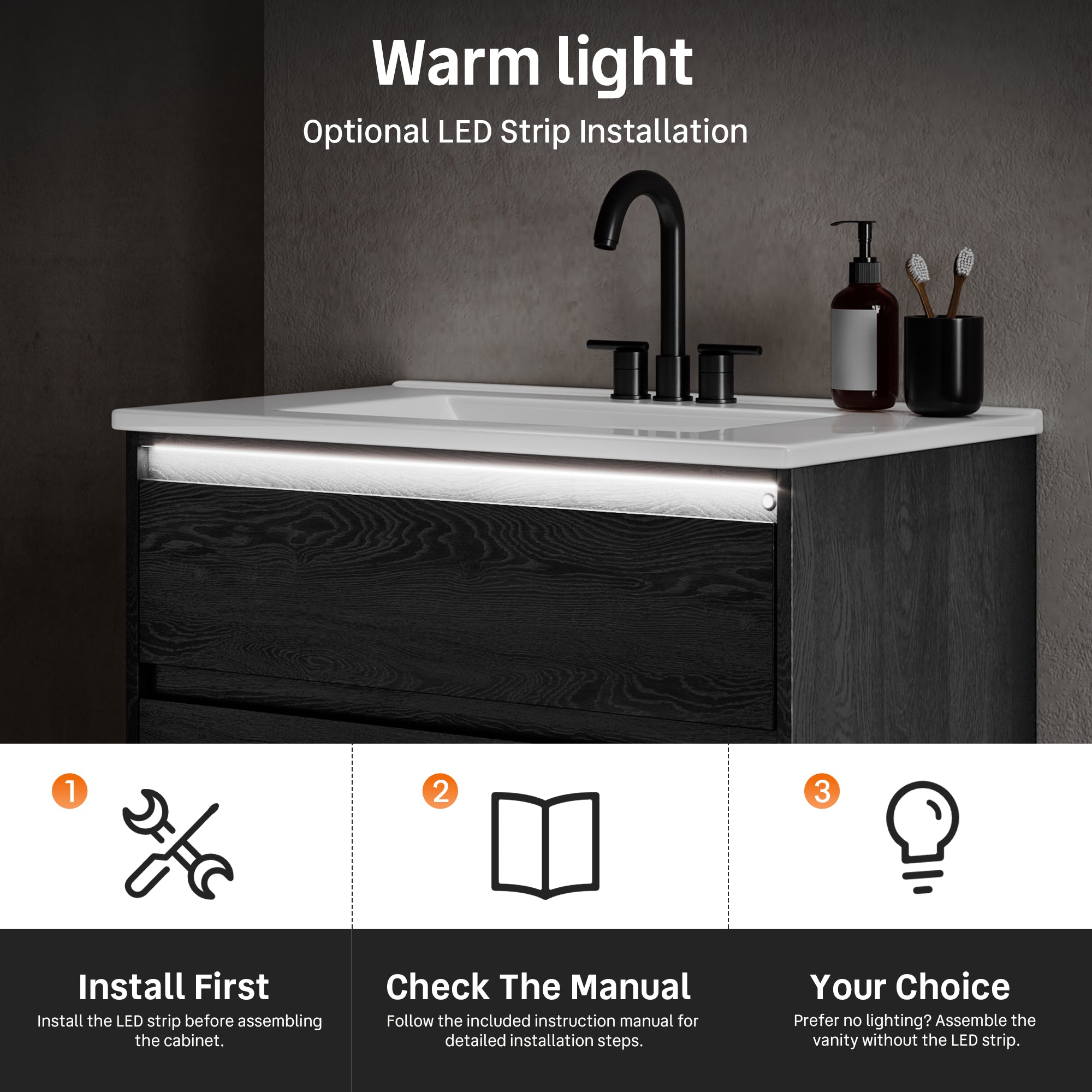 DeerValley DV-1BV0601B Shaker Bathroom Vanity, Integrated Sink & Space-Saving