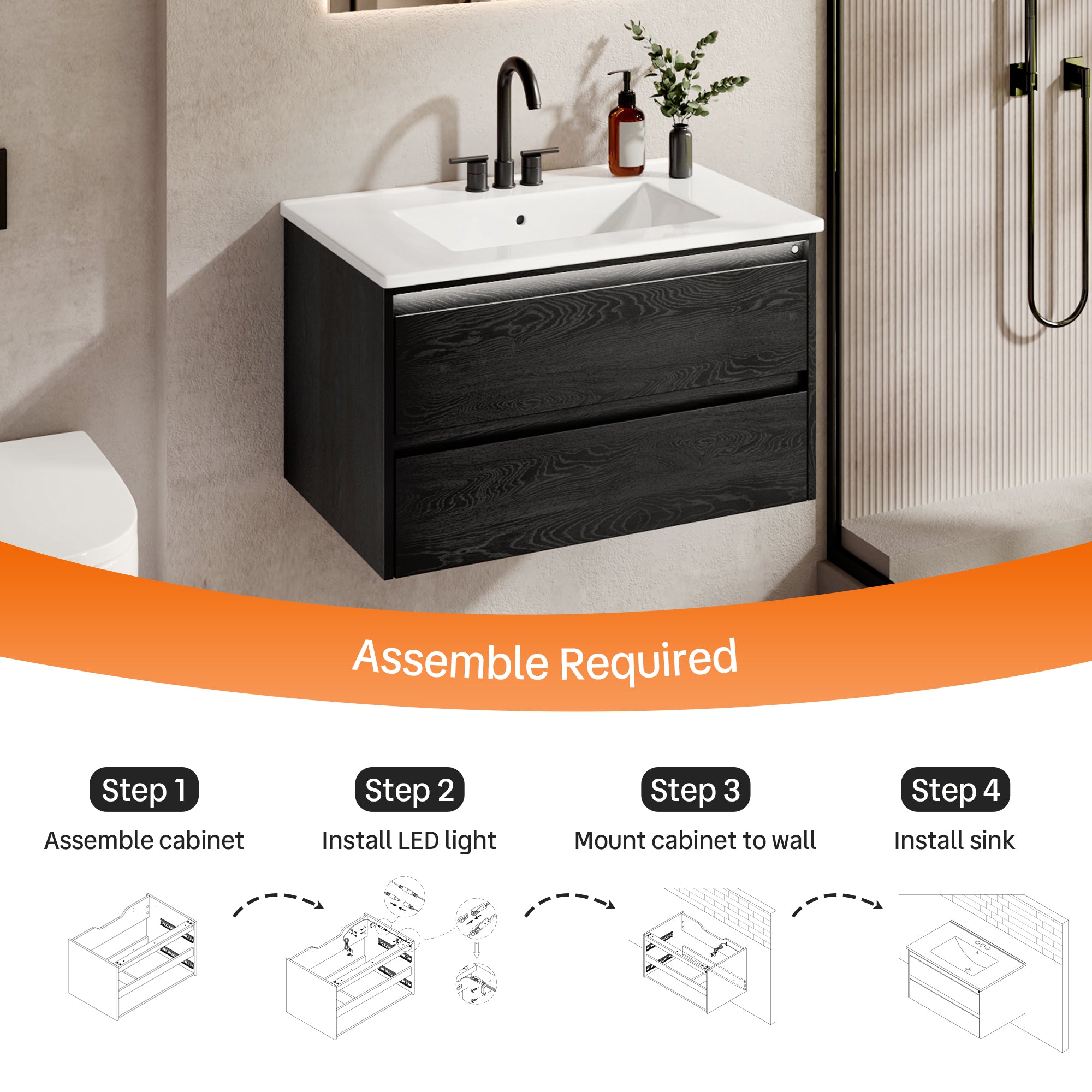 DeerValley DV-1BV0601B Shaker Bathroom Vanity, Integrated Sink & Space-Saving