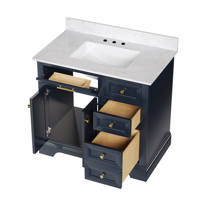 36" Rectangular Bathroom Vanity, with Ceramic Sink Top Set-up