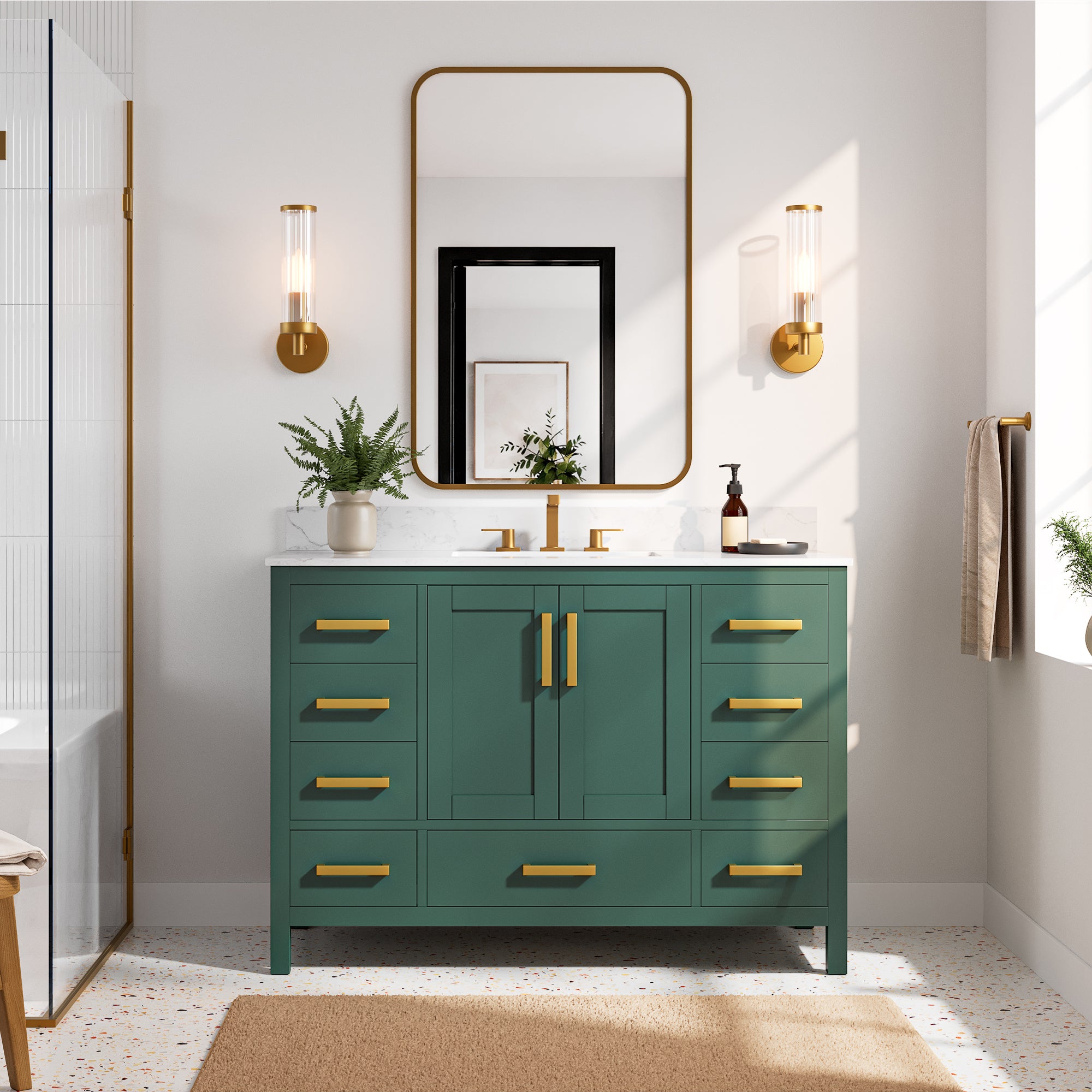 48" Rectangular Bathroom Vanity, with Ceramic Sink Top Set-up