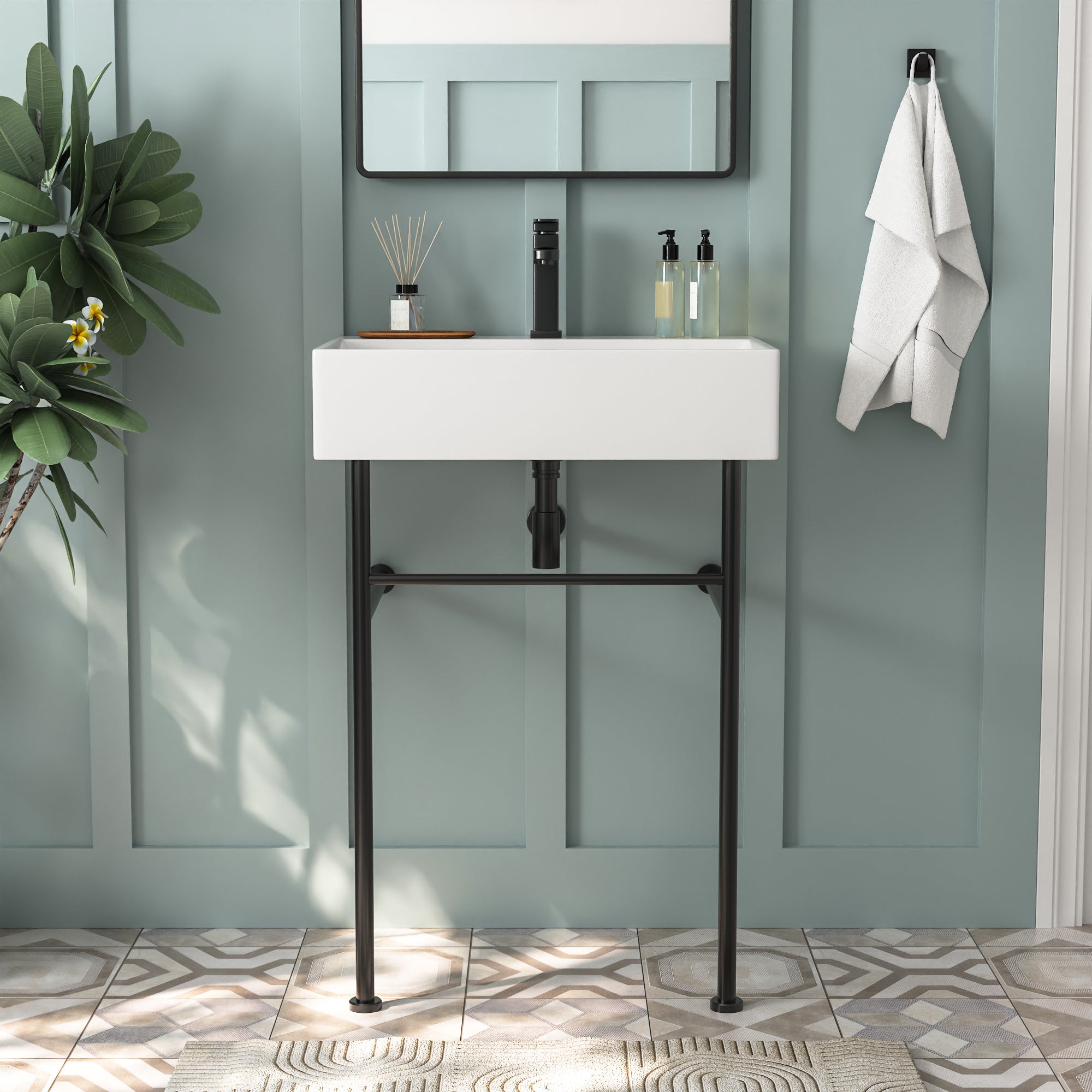 24" Rectangular Console Bathroom Sink, Single Faucet Hole