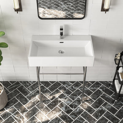 30" Rectangular Console Bathroom Sink, Single Faucet Hole